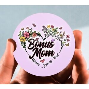 Set of 2 Car‎ Coasters, Flower Heart Bonus Mom Car Coaster, Neoprene Coaster